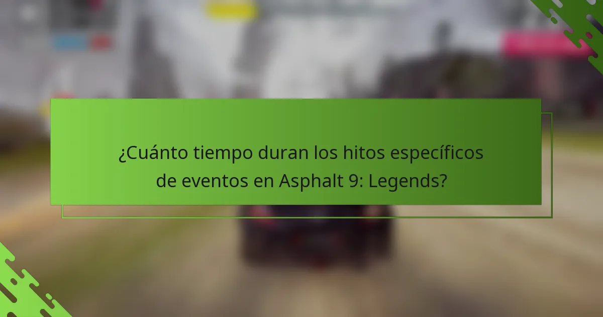 ¿Cuánto tiempo duran los hitos específicos de eventos en Asphalt 9: Legends?